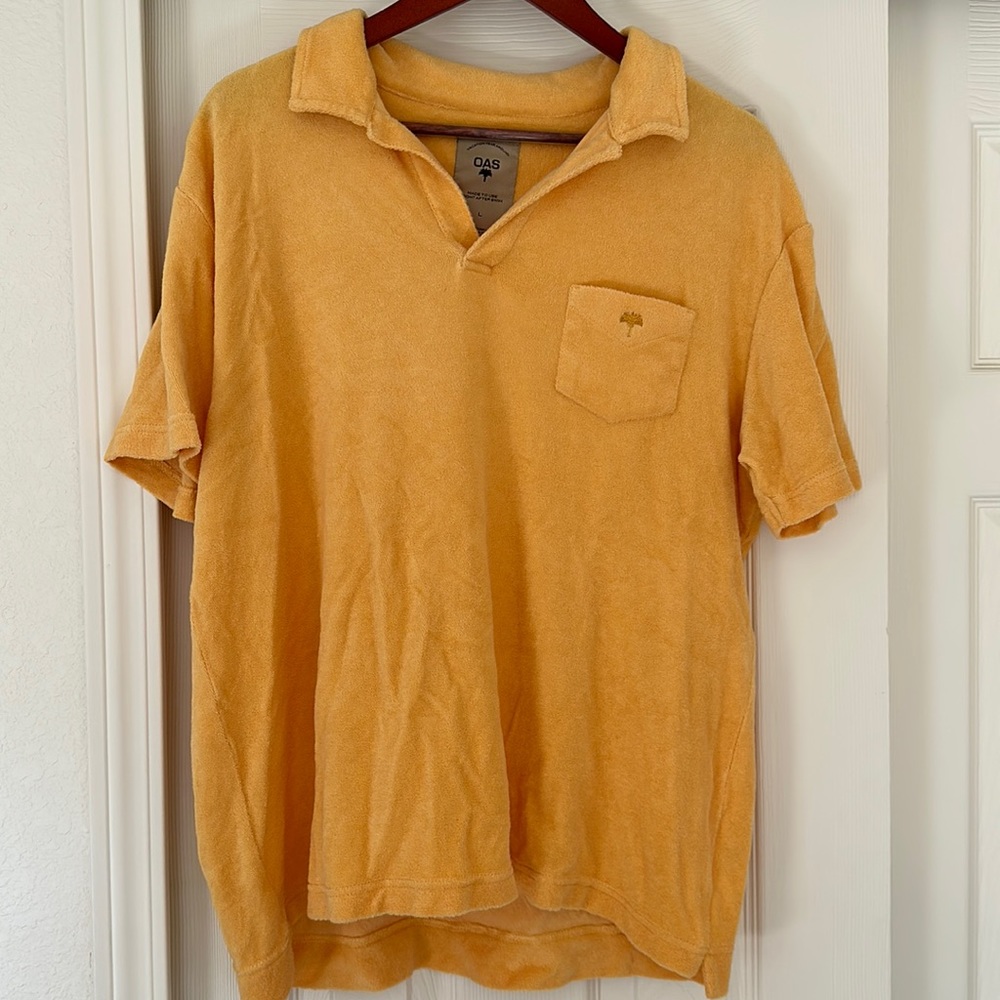 OAS men's terry cloth lounge polo shirt.
